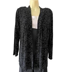 Jostar Vintage Black & White Print Slinky Open Front Jacket Top Size L